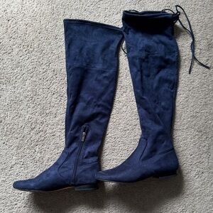 Women's At-Over-the-Knee Flat Boots in Navy